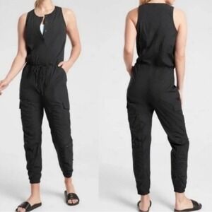Athleta Canopy Parachute Sleeveless Jumpsuit Cargo Pant Sz 12 Black Athleisure